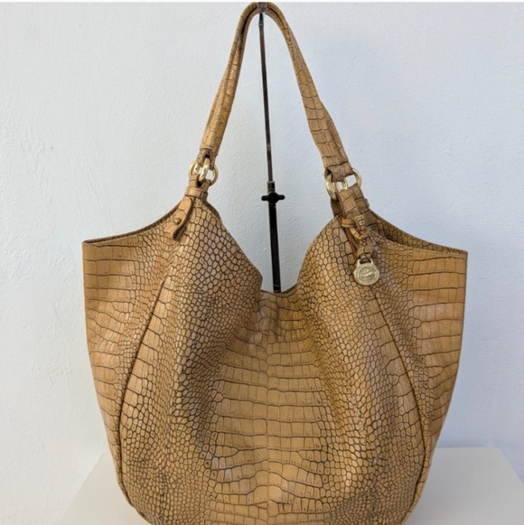 🍍Brahmin Camel Croc-Embossed TanHobo Bag - Picture 2 of 11